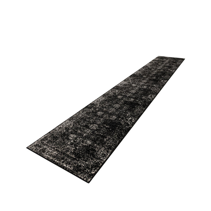 Tapis noir à motif floral Brandt, Non, Noir, Runner 2'7" x 18'1"