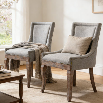 Ensemble de 2 chaises d'appoint de cuisine en bois massif avec garniture cloutée et support pour haut dossier Farmhouse, capacité de poids de 350 lb