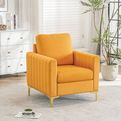 Velvet Accent Chair With Gold Metal Legs Comfy Reading Chair For Living Room