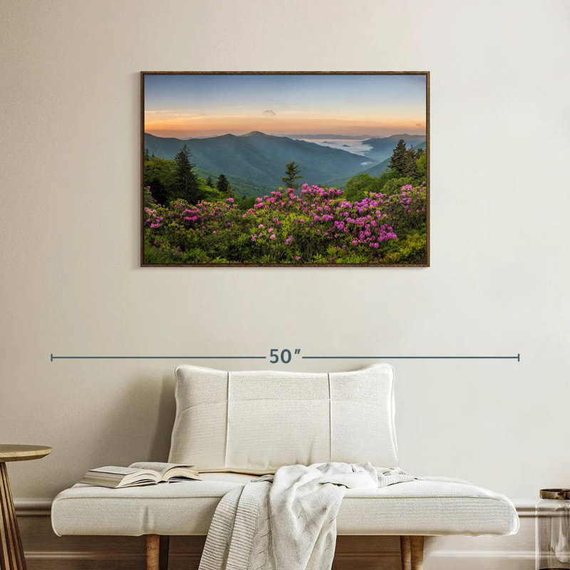 Blue Ridge Mountains View, 37 po x 25 po, Cadre flottant noyer