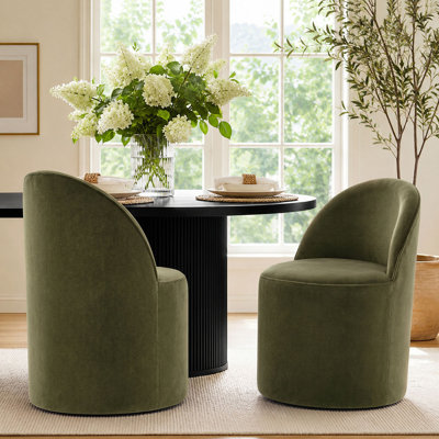 Chaise rembourrée entièrement assemblée en velours avec roulettes cachées (ensemble de 2)