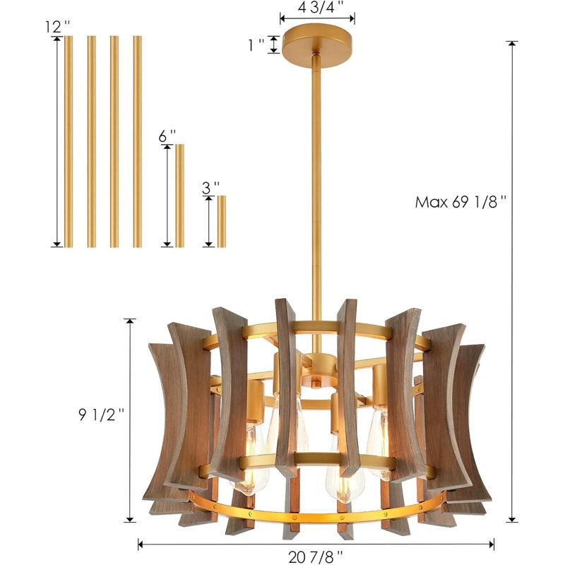Luminaire suspendu unique en or à 1 lumière Brinker