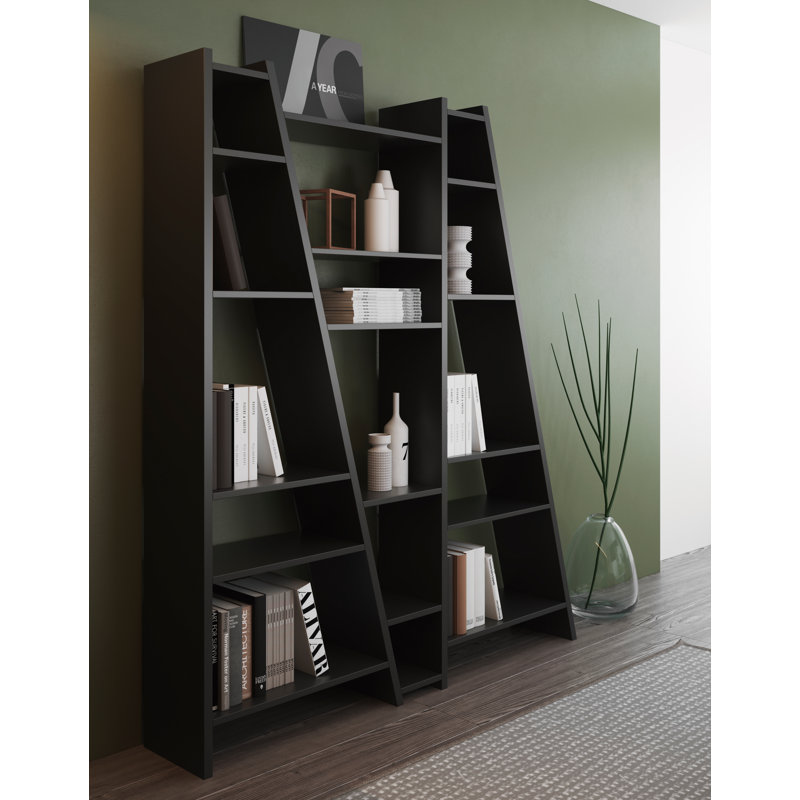 Abba 195 cm H x 170 cm W Geometric Bookcase, Pure Black