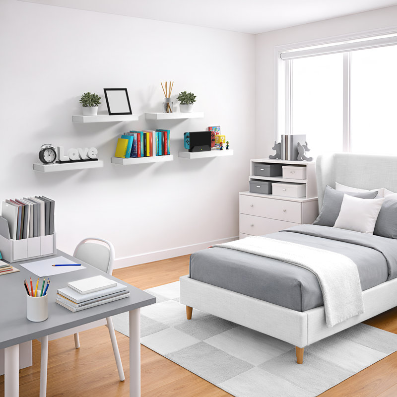Sorbus Wall Mounted Floating Shelves for Wall Décor - Medium 16.25 Inch, 4 Pack, White, White, 1.5" H x 16.25" W x 5.5" D