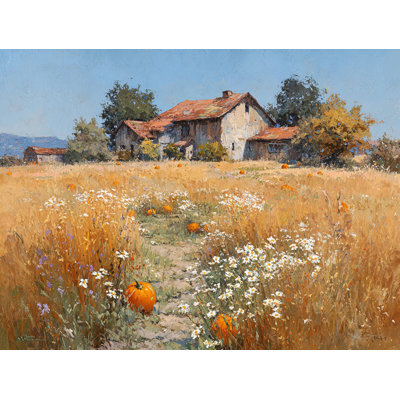 «Farmhouse Meadow with Pumpkins», art mural sur toile
