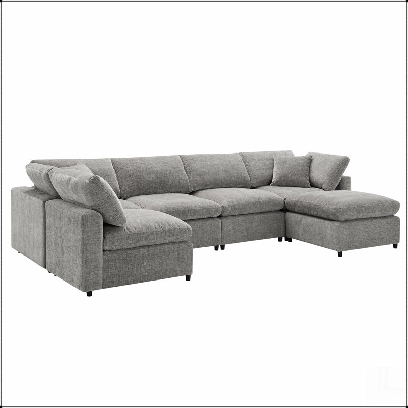 Canapé-lit modulaire moderne en nuage, canapé modulaire en chenille 6 places avec repose-pieds, combinaison gratuite, Gris