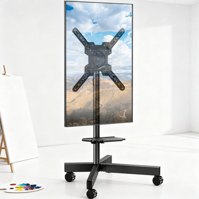 Mobile TV Stand Cart With 90° Rotation & Height Adjustment, Universal Rolling Floor Stand For 23-60 Inch Tvs Up To 77Lbs, Max VESA 400X400mm, Lockable Wheels For Home Office Studio