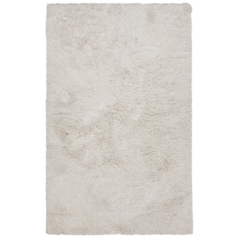 Tapis blanc tissé à la main Lenita, Rectangle 9 pi x 13 pi