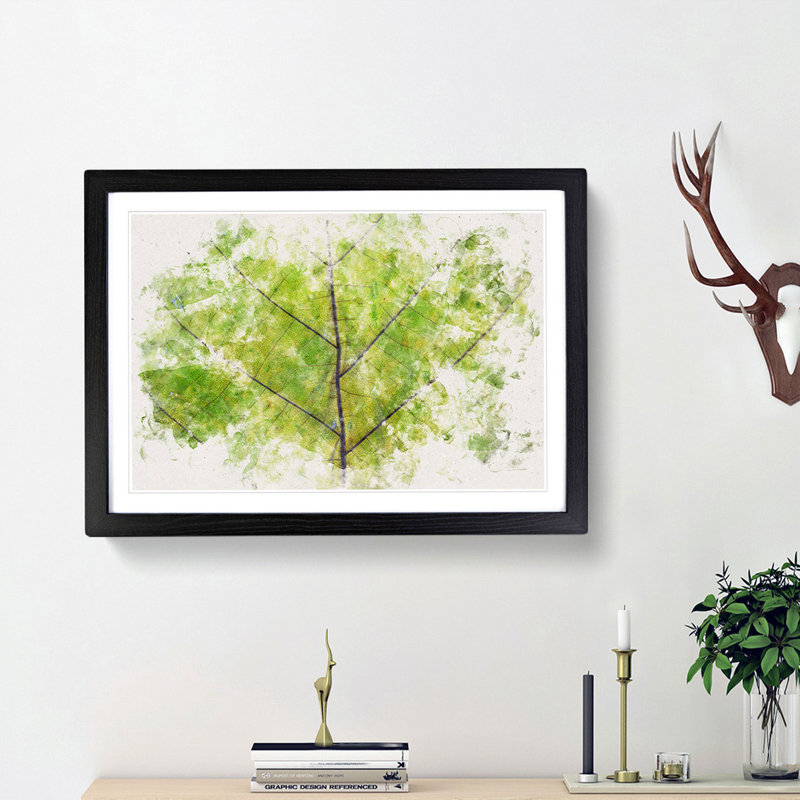 Lines of the Leaf Watercolour - Picture Frame Graphic Art Print, 62cm H x 87cm W x 2cm D, Black Framed