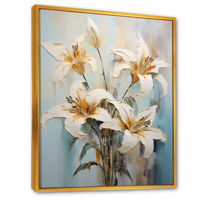 Rêveuse rêveuse de lys sur toile, H 32 po x l 24 po x P 1 po, Cadre flottant doré