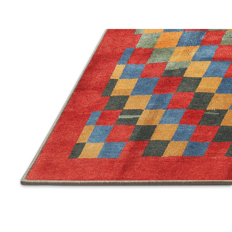 Tapis rouge/bleu/jaune contemporain, Rectangle 4 pi x 6 pi