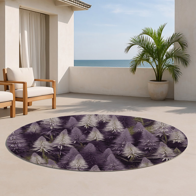 Tapis d'intérieur et d'extérieur mauve Botanical, Rond 5 pi