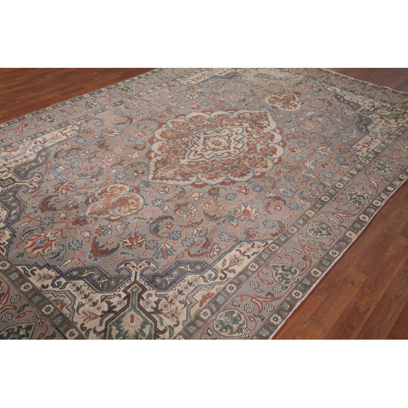 Tapis gris fait à la main 7 x 11 po