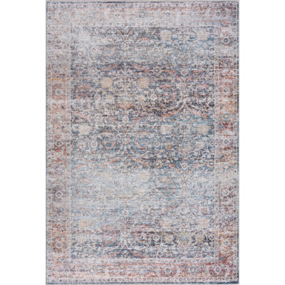 Washable Non-Slip Traditional Rug - Ocean Blue / Brick Area Rug