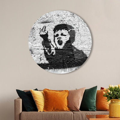 Street Art Inspired Glass Wall Decor Featuring the Famed Banksy Bad Boy Image For a Modern Twist in Home Decoration