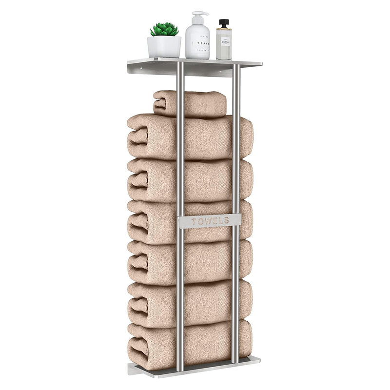 Brushed Nickel Wall Mounted Towel Rack with Shelf
