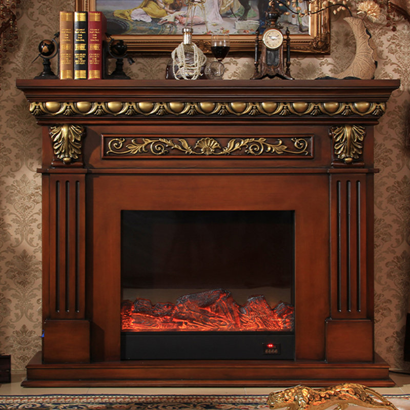 Foyer électrique en bois massif Nut-Brown, Brun noisette
