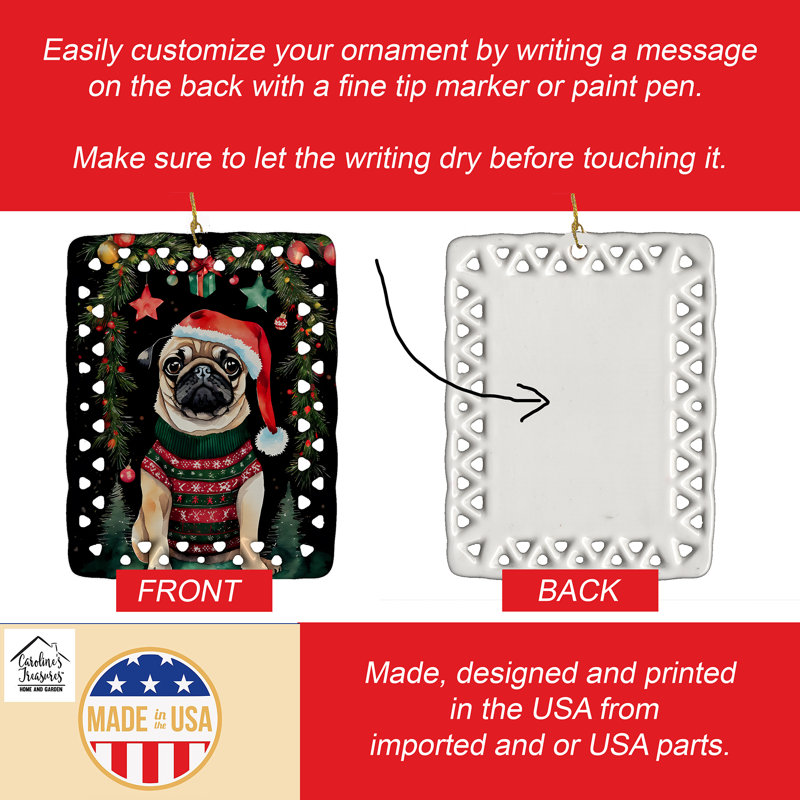 Ornement en porcelaine de Noël carlin, Pug 3593