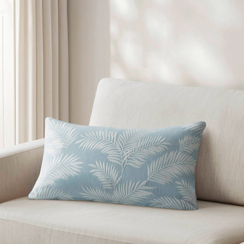 Housse de coussin en coton brodé Botanical 14 po x 24 po, bleu, Bleu