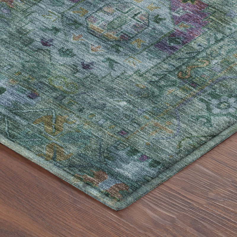 Premium Machine Washable Mayfield AMF2228 Panel Rug, Teal, 8' Round
