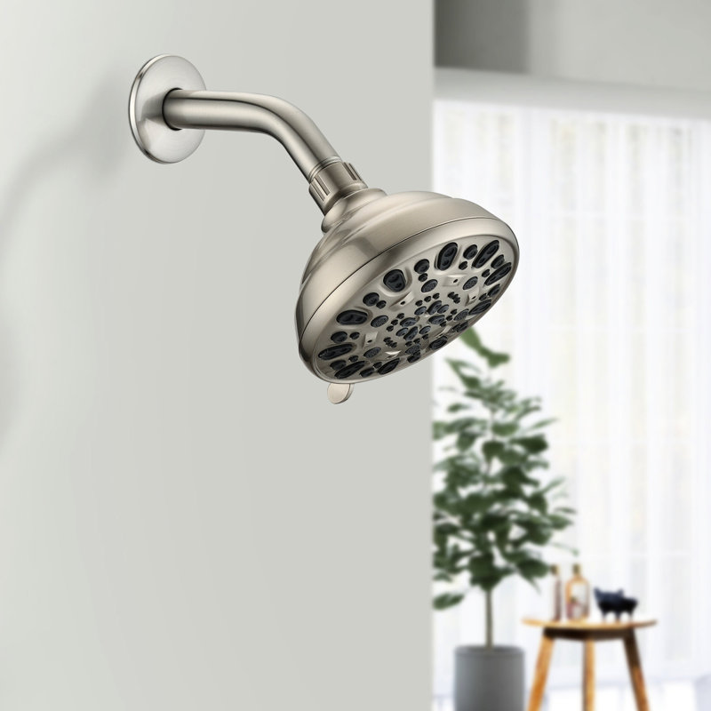 Pomme de douche à 6 réglages de 4,72 po en nickel brossé - débit élevé de 1,8 gal / min, installation pratique avec finition 6 modes, colmatage, débit