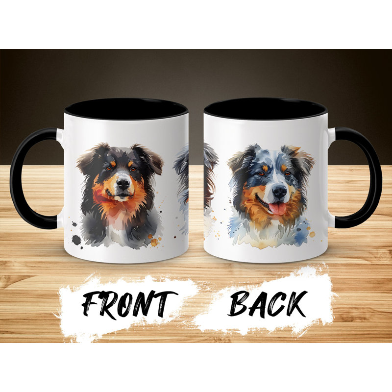 11oz Watercolour Australian Shepherd Design Coffee Mug, 3