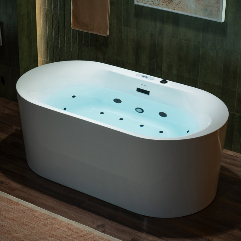 Baignoire tourbillonnante autoportante à double bain à bulles 59 L x 31 1/2 po avec panneau de contrôle à DEL, chromothérapie