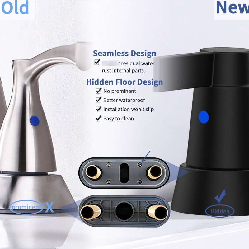 Modern Bathroom Sink Faucet Matte Black - 2 Handles, 360 Degree Swivel Spout, 3 Hole , Practical 2 3 Efficient Water Flow