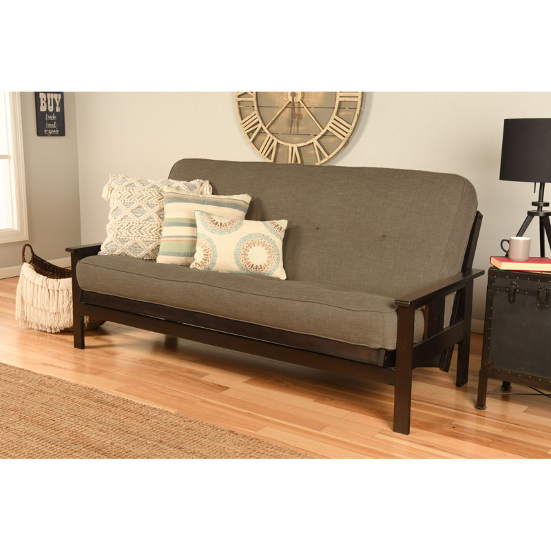 Johnte Full-Size Futon Frame and Full-Size Innerspring Mattress, Espresso, Linen Stone, Innerspring