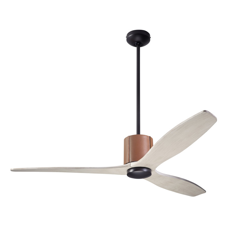 LeatherLuxe Downrod Ceiling Fan, Dark Bronze/Tan, Wall Control, Whitewash