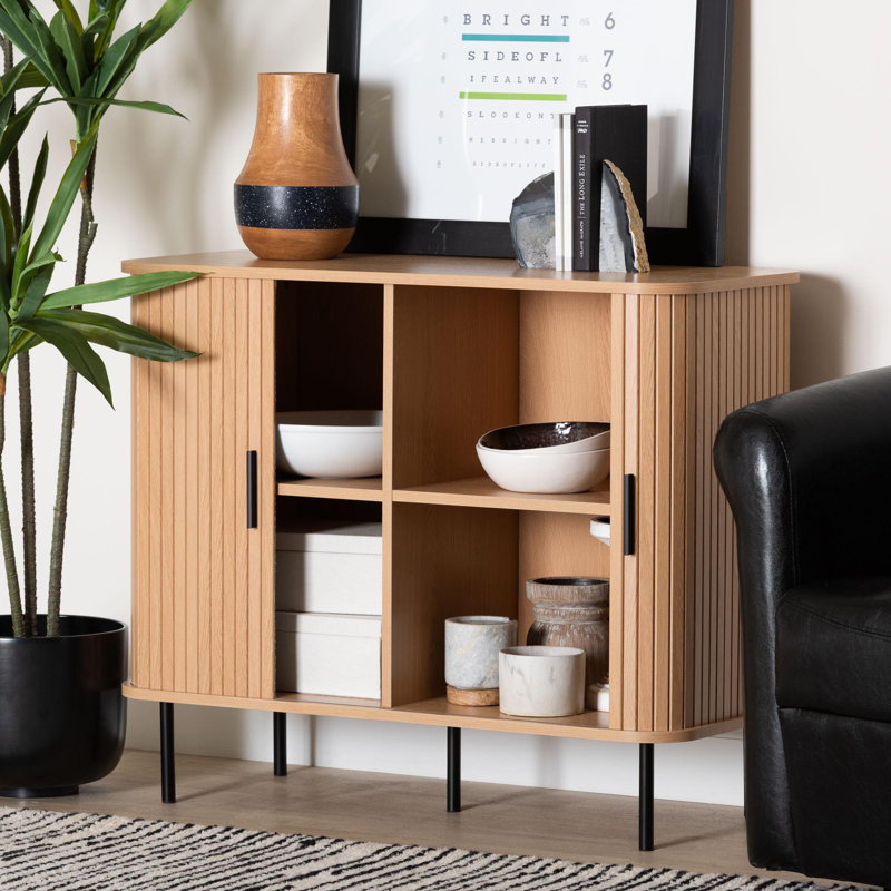 Armoire de rangement en bois cannelé Baxton Studio Lucia - Mid-Century, H 29,5 po x l 35,4 po x P 15,7 po