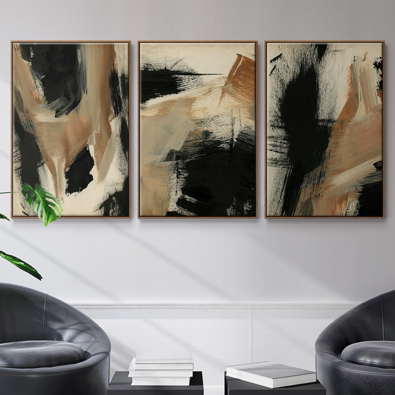 " Baked Paintstrokes I " 3 - Pieces, 36" H x 72" W x 2" D, Walnut