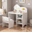 Table de coiffeuse pour enfants avec fauteuil miroir, bureau de rangement en bois - blanc