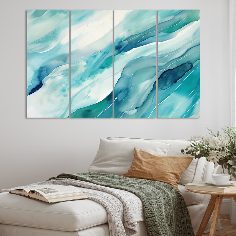 «Turquoise Waves Impressions of Infinity VI», reproduction sur toile tendue de 4 pièces