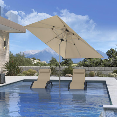  8' x 8' Square Patio Umbrella with Tilt Adjustment, Outdoor Table Umbrella Champagne Aluminum Frame, Market Umbrella Pool Umbrella for Deck Garden, Patio, or Lawn