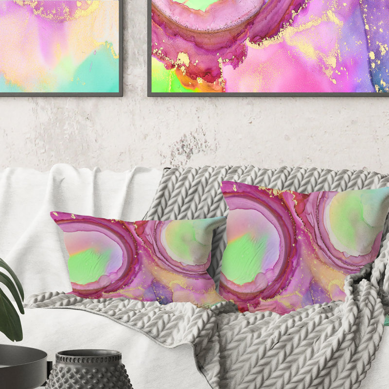 Coussin 12 "x 20" mauve et vert à motif abstrait Fluid Art I