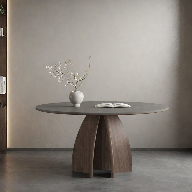 Italian-Style Walnut Round Dining Table, 29.5"H x 53.1"L x 53.1"W
