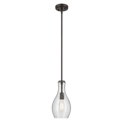 1-Light Olde Bronze Modern Pendant with Seeded Glass Shade