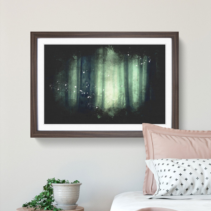 Green Misty Forest - Picture Frame Graphic Art Print, 33cm H x 45cm W x 2cm D, Walnut Framed