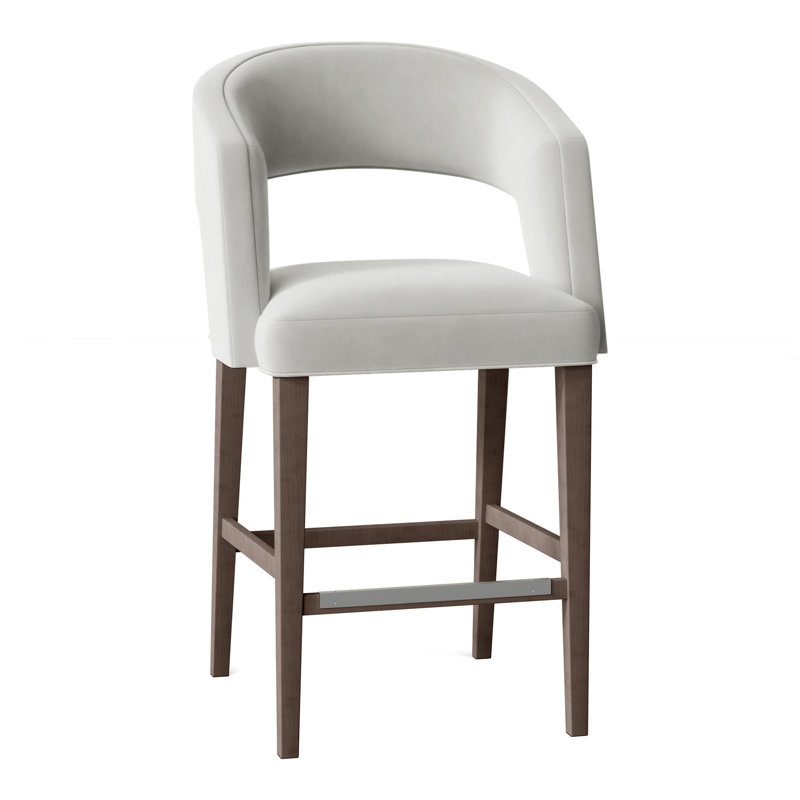 Bryant Upholstered Stool with Solid Wood Frame, Perigold Poros Sky, Hazelnut