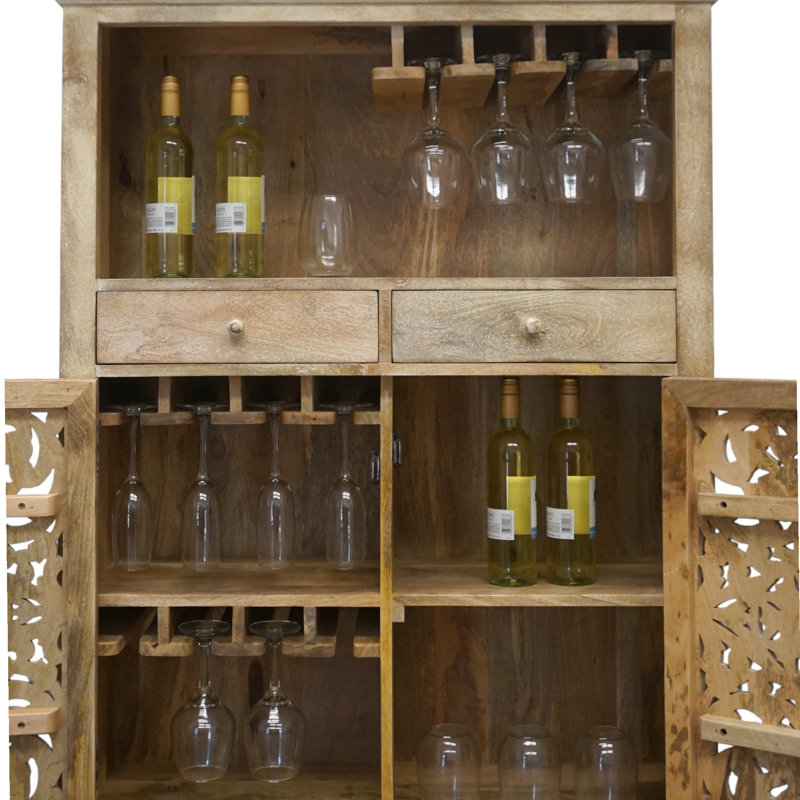 Hand-carved Home Bar With 3 Stemware Rails