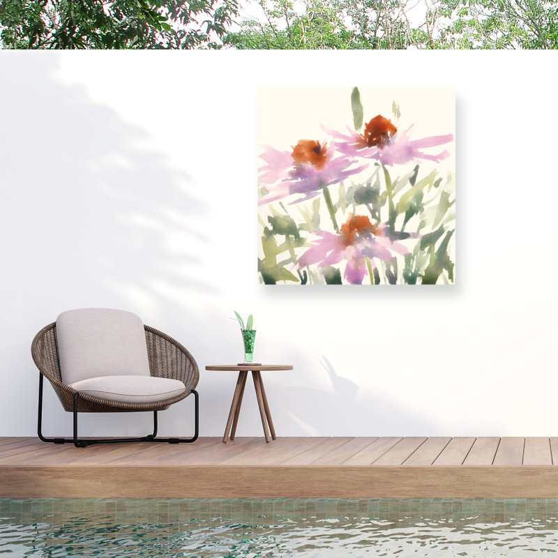 «Samuel Dixon Daisy Garden Views I», toile d'extérieur, H 14 po x l 14 po x P 1,5 po, Rose / vert / orange