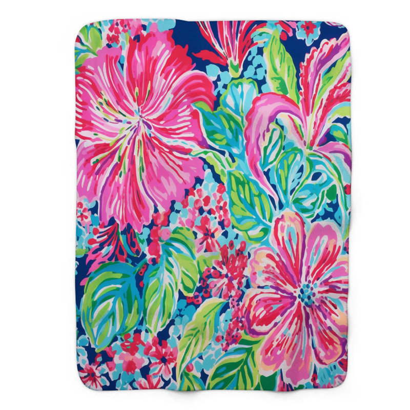 Motif de balise maritime - 1 pièce Sherpa Premium, L 60 po x L 80 po, Motifs floraux roses élégants