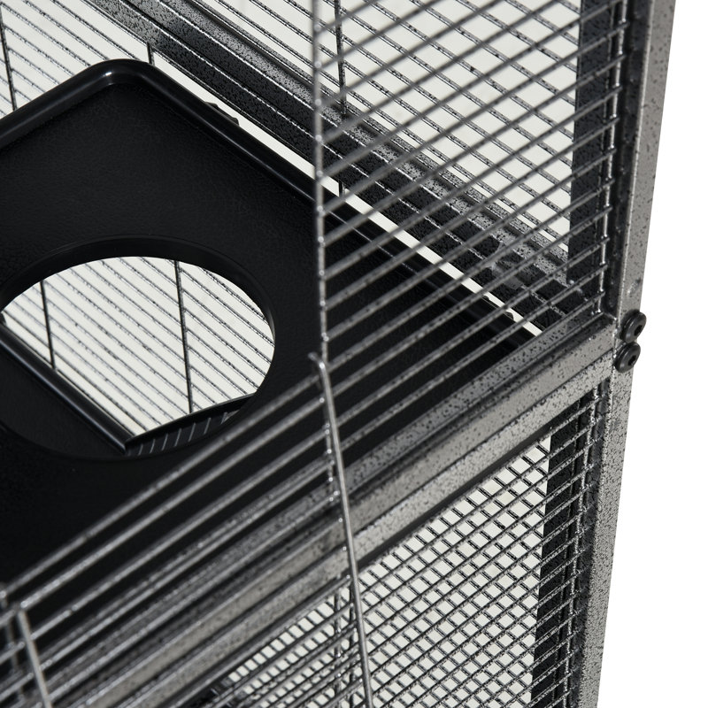 Gray Rolling Metal Small Animal Cage with Hammock and Platforms