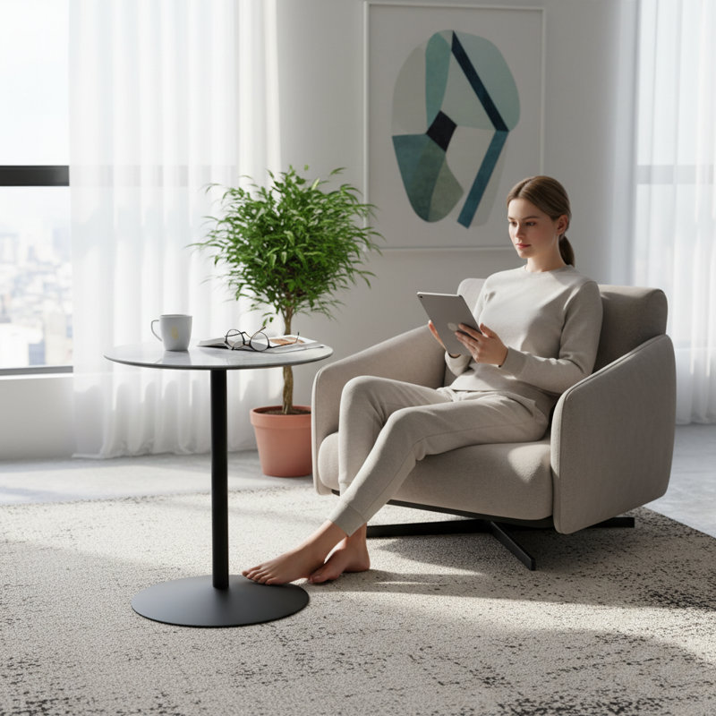 Table de bout en marbre gris texturé | Table d'appoint de 17,5 po de largeur | Idée cadeau, Gris