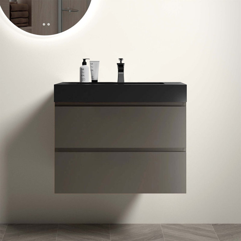Meuble-lavabo mural avec tiroir Alice, Noir, noir, noir, noir, Gris