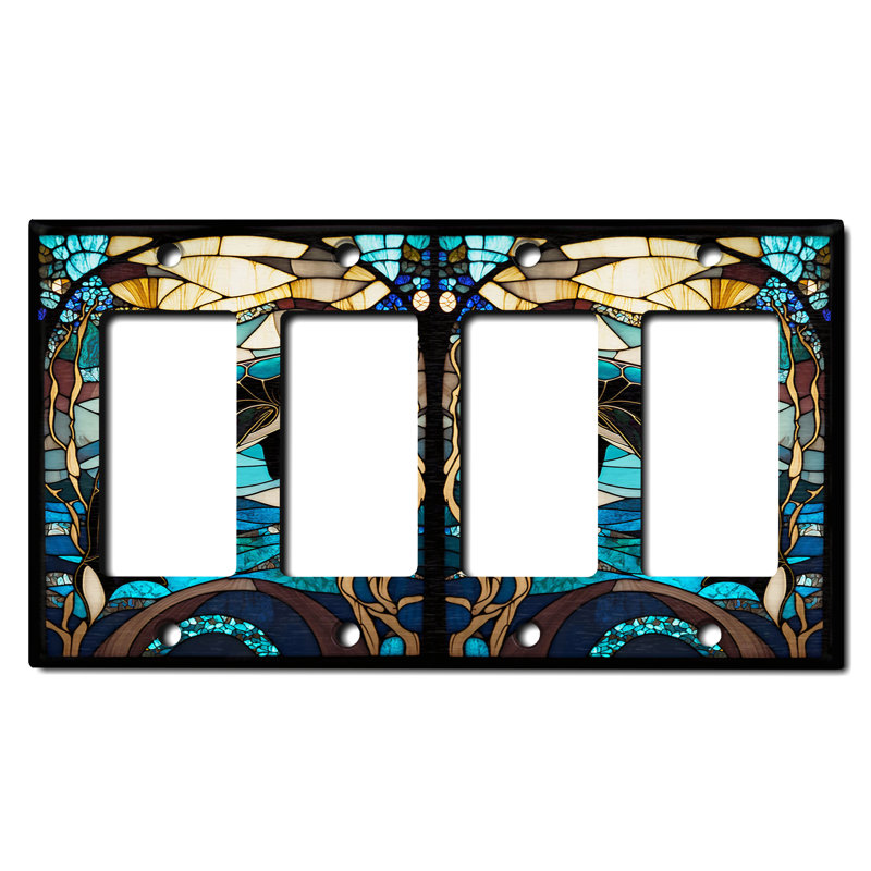Metal Light Switch Plate Outlet Cover (Cute Shamu Glass Art Print - Quadruple Rocker)