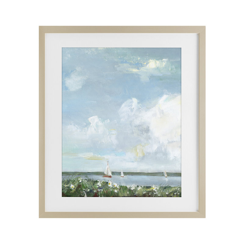 «Seaside Sailing Under Clouds», reproduction encadrée sous verre, conception de Sally Swatland, H 21 po x l 17 po