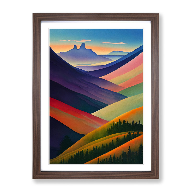Mountain Landscape No.6 - Single Picture Frame Print, 34cm H x 25cm W x 2cm D, Walnut