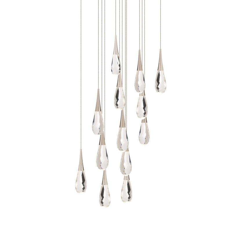 Hibiscus 13 Light Crystal LED Multi-Light Pendant, Polished Nickel